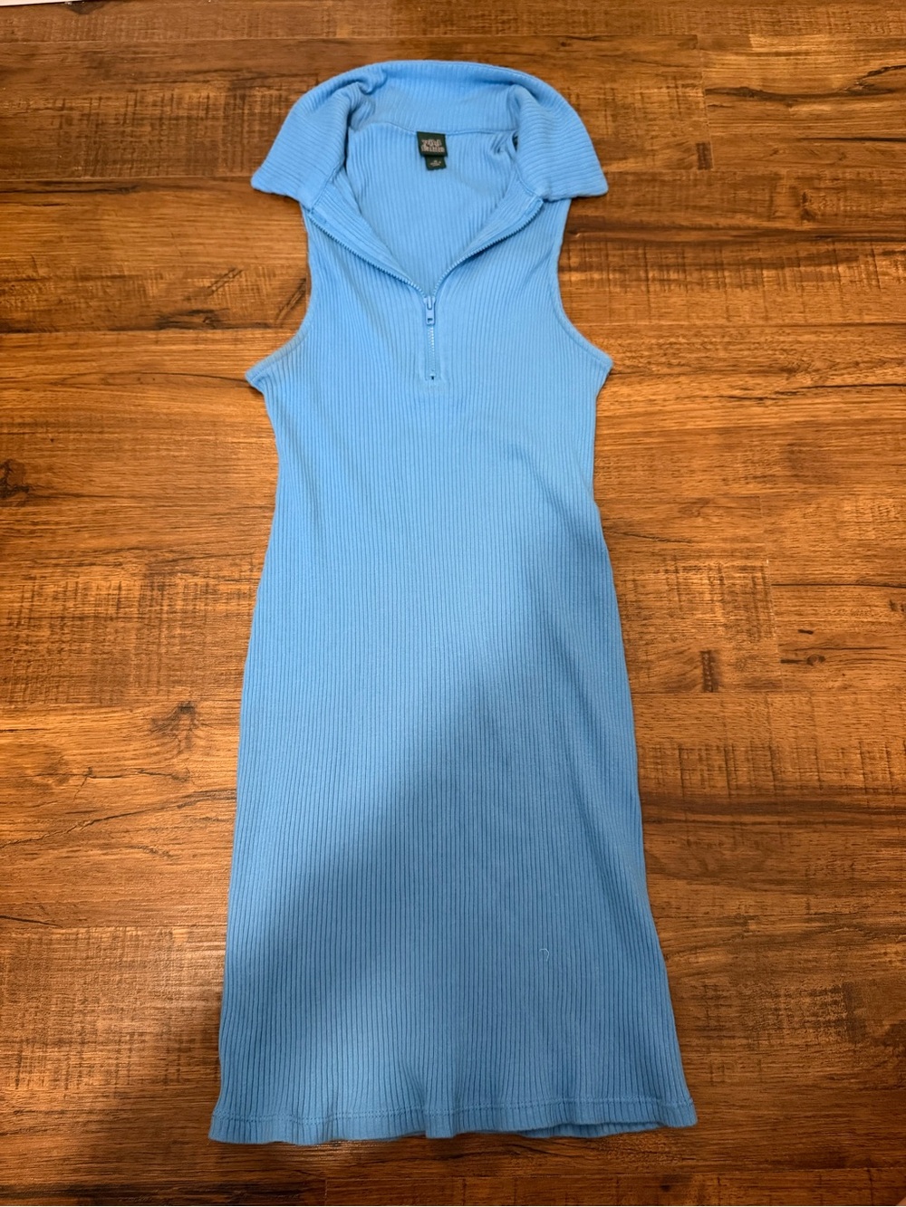 Wild Fable Blue Ribbed Sleeveless Zip-Collar Dress